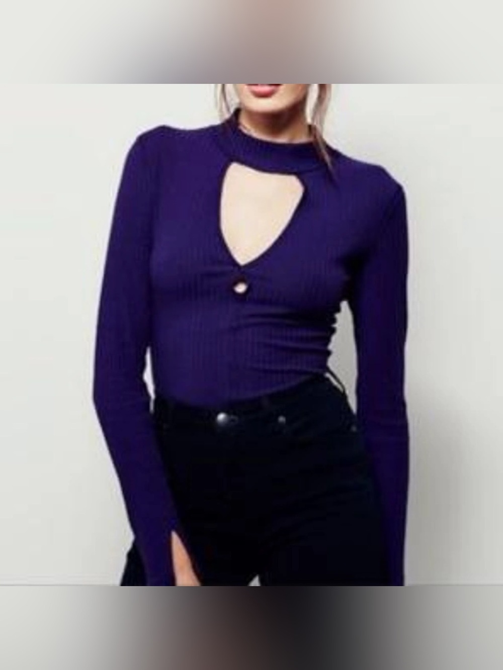 Free People Violet Cotton Long Sleeved Tee Size L